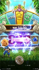 Gem Saviour Sword · Membedakan tampilan fitur Bonus Respin dan aksi pedang bercahaya