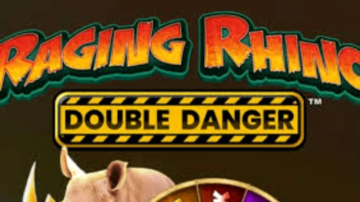 Pemandangan sabana Afrika dengan simbol badak perkasa di slot Raging Rhino Double Danger