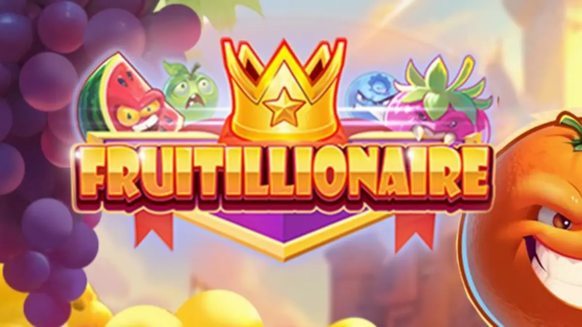 Tampilan visual kerajaan buah yang penuh warna dan karakter lucu dalam slot Fruitillionaire